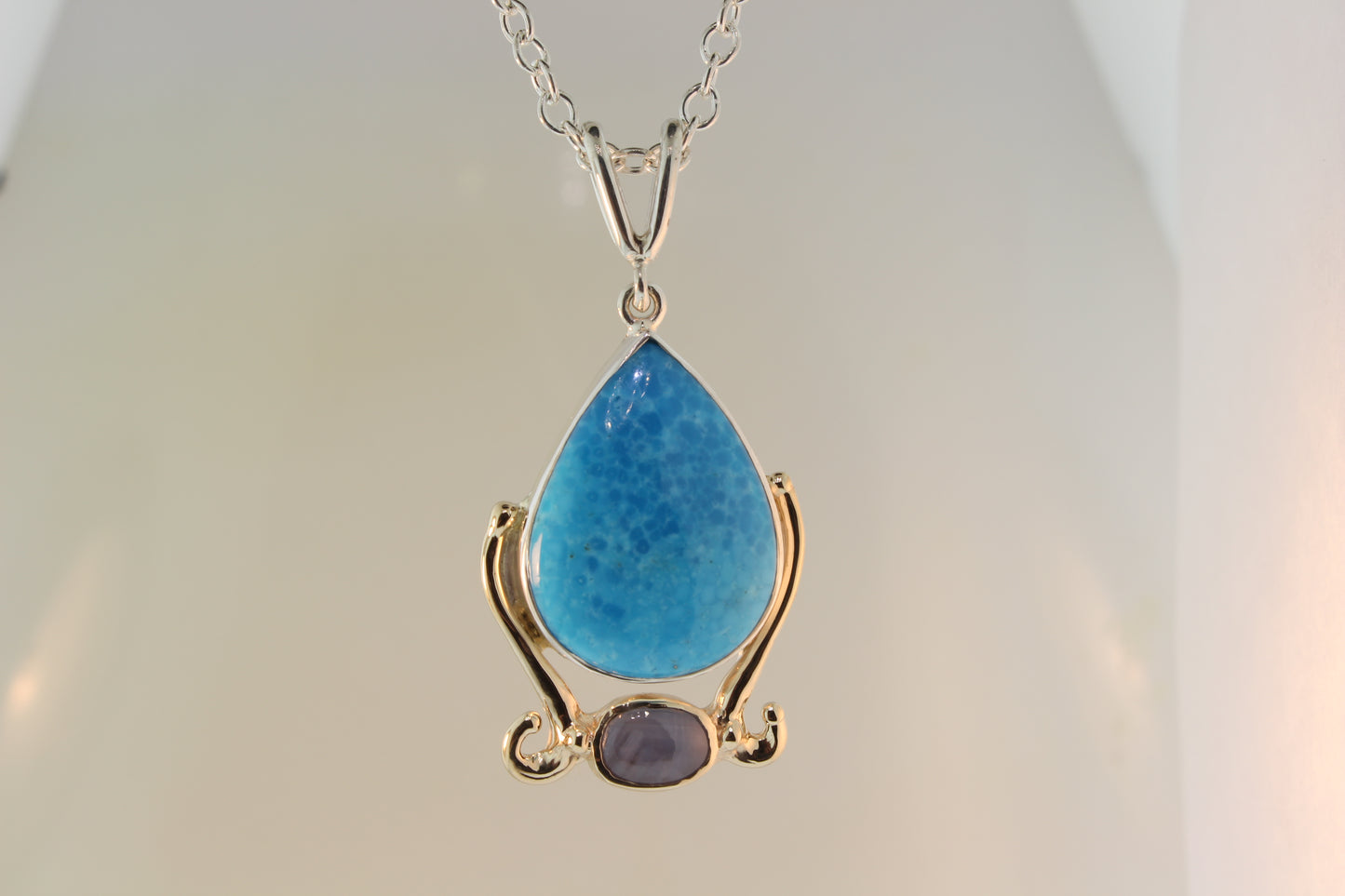 Turquoise, Silver and Gold Statement Pendant