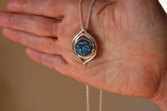 Silver Moonstone Face Pendant